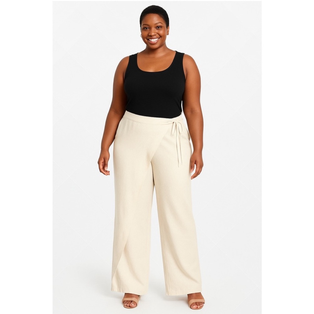 NWT FUTURE COLLECTIVE JENEE NAYLOR SARONG WRAP PANTS IVORY 1X